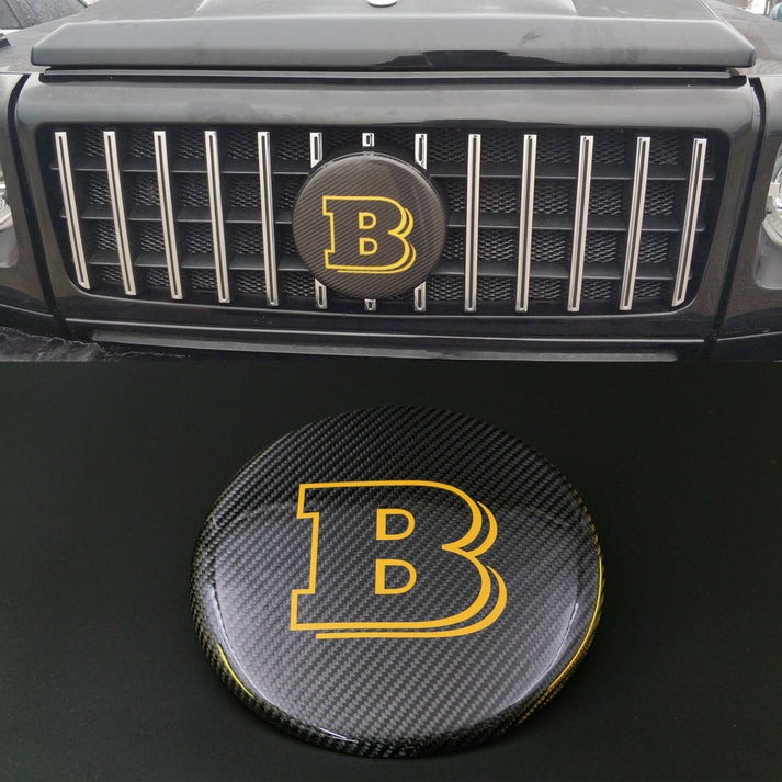 Carbon Fiber Front Grill Badge Emblem Logo Brabus Yellow for Mercedes-Benz G-Wagon G-Class W463