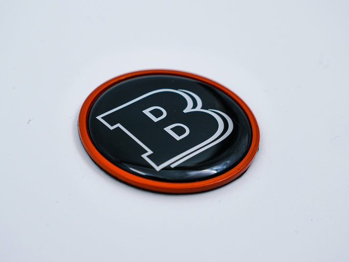 Hood Scoop Metal Badge Orange with Black Center and Gray Logo Brabus Emblem 55mm for Mercedes-Benz G-Class W463 W463A