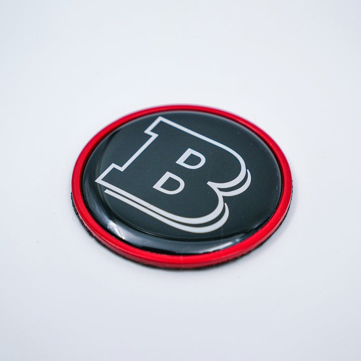 Hood Scoop Metal Badge Red with Black Center and Gray Logo Brabus Emblem 55mm for Mercedes-Benz G-Class W463 W463A