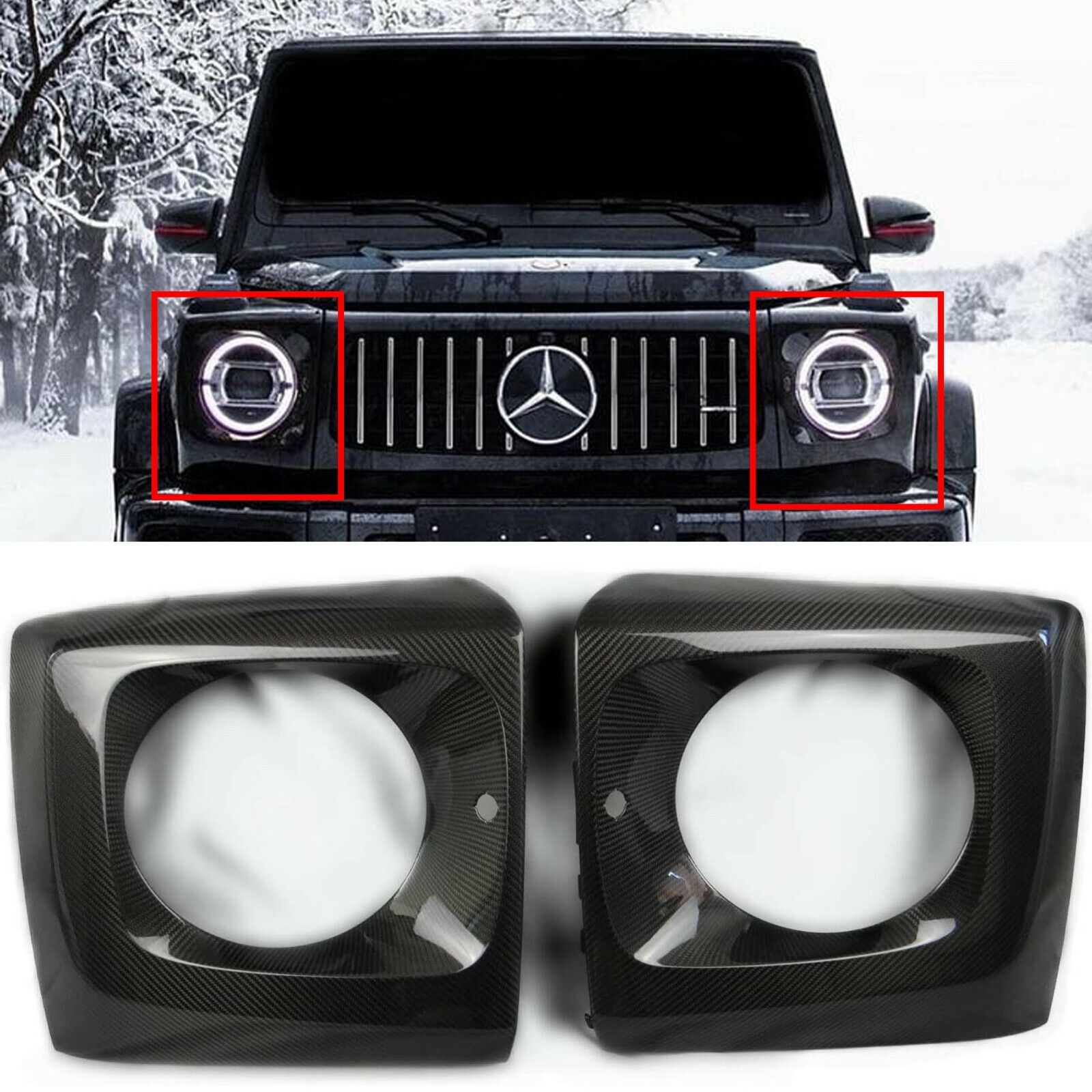 Carbon Fiber Front Headlight Covers for Mercedes-Benz W463A G-Class