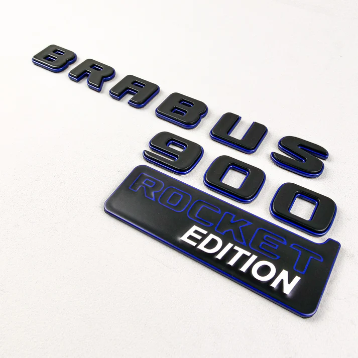 Brabus 900 Rocket Edition Rear Emblem Black with Blue Metal Badge for Mercedes-Benz Cars