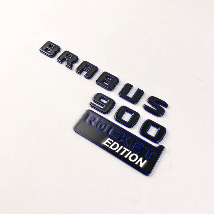 Brabus 900 Rocket Edition Rear Emblem Black with Blue Metal Badge for Mercedes-Benz Cars