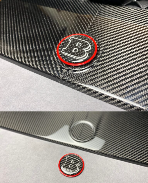 Metalowy emblemat maski Mercedes-Benz W463A W464 G-Class styl Brabus Carbon Hood Scoop odznaka Logo czerwony metal i węgiel