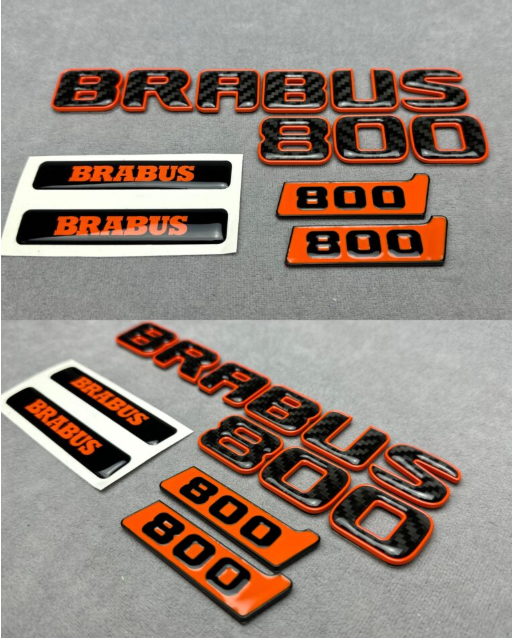 Zestaw emblematów Mercedes-Benz W463A W464 2018-2024 G-klasa styl Brabus 800 orange