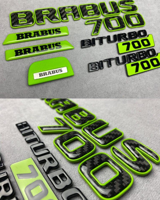 Zestaw emblematów Mercedes-Benz W463A W464 2018-2024 G-klasa styl Brabus Biturbo 700 green