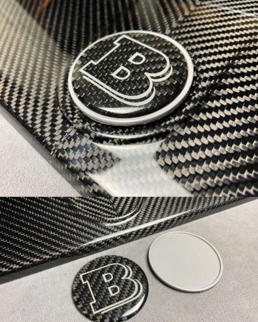 Metalowy emblemat maski Mercedes-Benz W463A W464 G-Class styl Brabus na maskę Scoop szary metal i węgiel