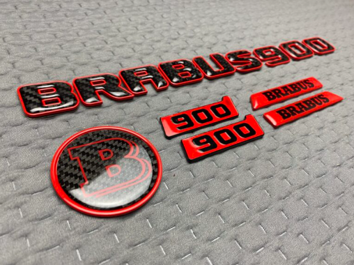 Zestaw emblematów Mercedes-Benz W463A W464 2018-2024 G-klasa styl Brabus 900 red