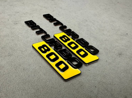 Napisy emblematy Mercedes-Benz W463A W464 2018-2024 G-klasa styl Brabus Biturbo 800 źółty