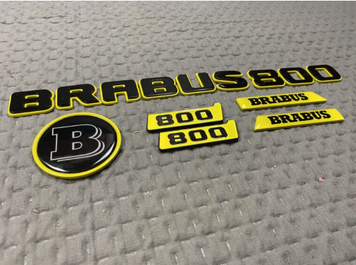 Zestaw emblematów Mercedes-Benz W463A W464 2018-2024 G-klasa styl Brabus 800 yellow