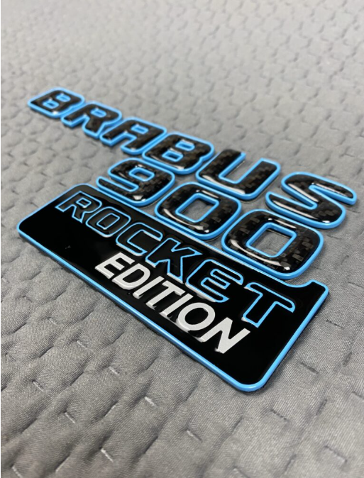 Zestaw emblematów Mercedes-Benz W463A W464 2018-2024 G-klasa styl Brabus Rocket 900 blue