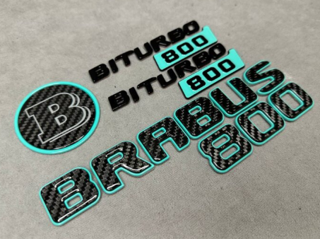 Zestaw emblematów Brabus biturbo 800 w kolorze Tiffany i karbonu