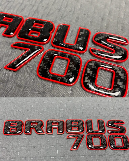 Zestaw emblematów Mercedes-Benz W463A W464 2018-2024 G-klasa styl Brabus Rocket 700 red