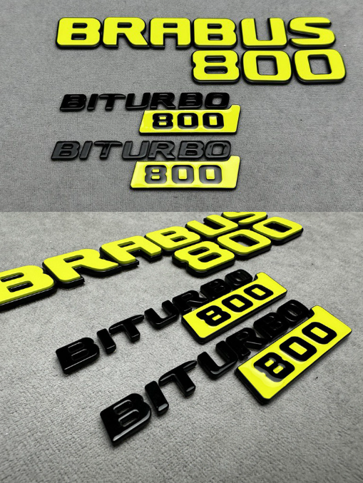 Zestaw emblematów Mercedes-Benz W463A W464 2018-2024 G-klasa styl Brabus biturbo 800 lime green