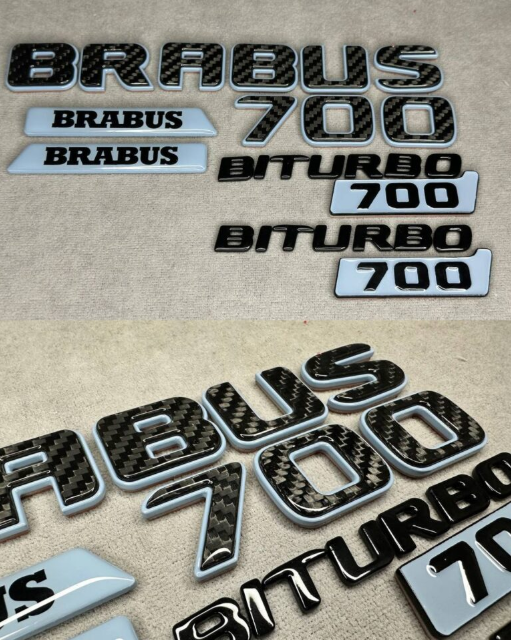 Zestaw emblematów Mercedes-Benz W463A W464 2018-2024 G-klasa styl Brabus 700 Light blue