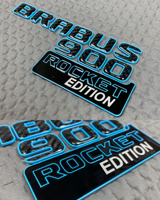 Zestaw emblematów Mercedes-Benz W463A W464 2018-2024 G-klasa styl Brabus Rocket 900 blue